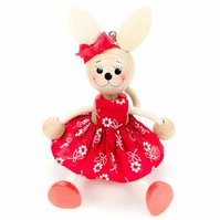 Drevená hračka na pružine zajačik dievča červená